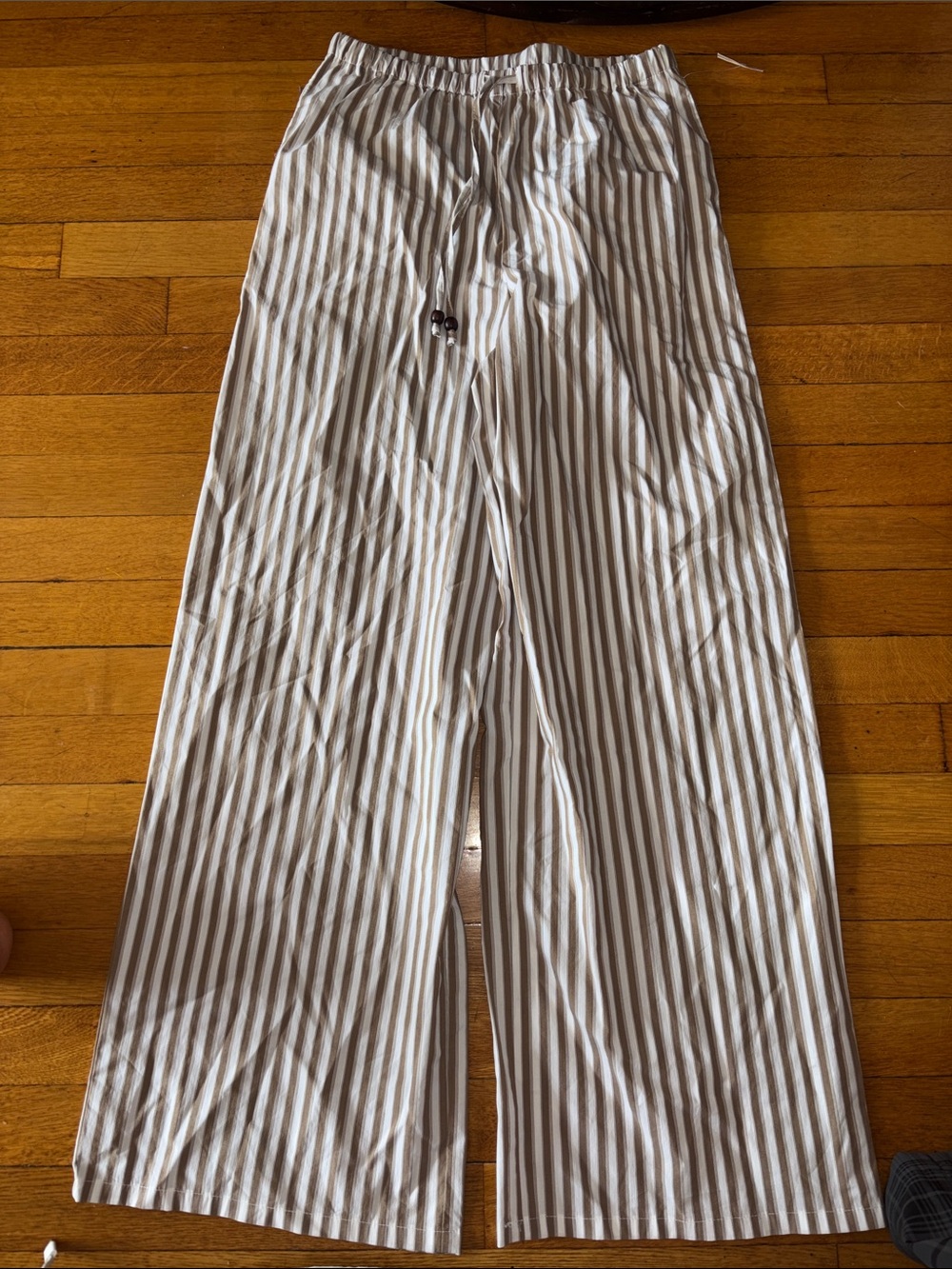 Christian Lacroix White and Brown Vertical Stripe Drawstring Pants